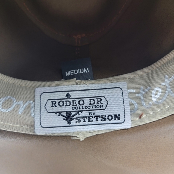 Stetson Rodeo Dr Collection Mens MEDIUM Tan Leather Shapeable Cowboy Hat - Picture 10 of 11